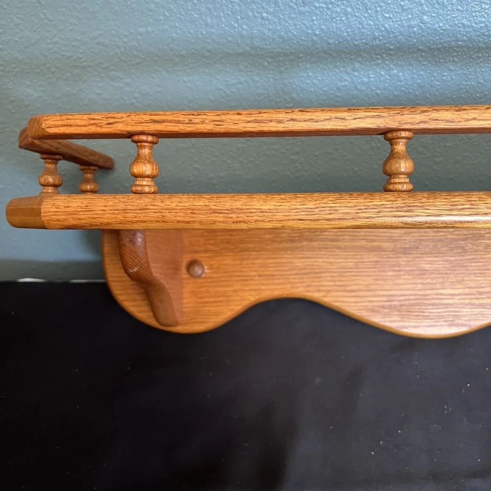 VTG Solid Oak Wood Display Wall Shelf  Hanging Spindle Railing  Farmhouse 24x8x6
